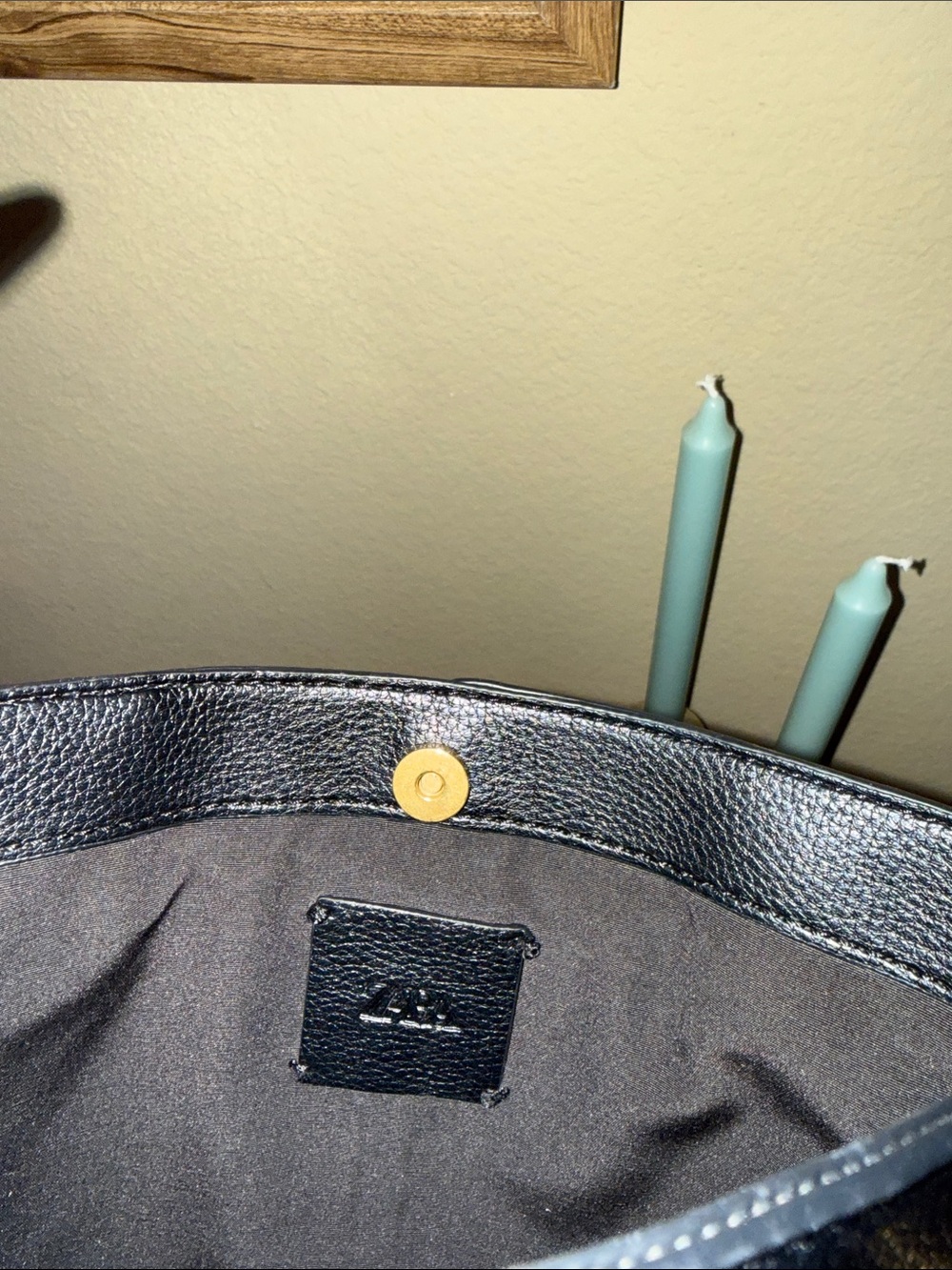 Zara Black Leather Bucket Crossbody Bag with Canvas Strap - Picture 4 of 5